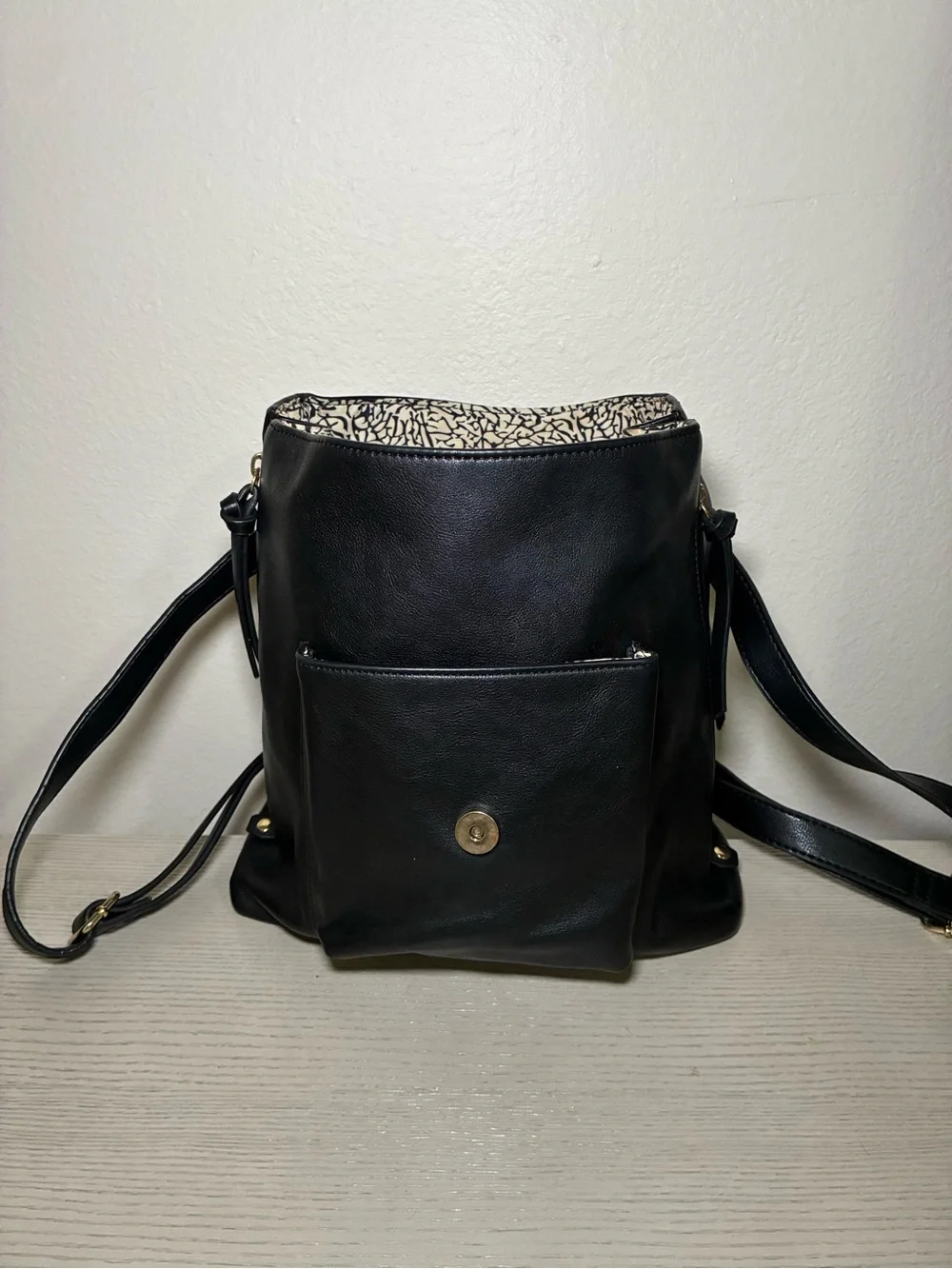 INC International Concepts Black Leather Flap Backpack